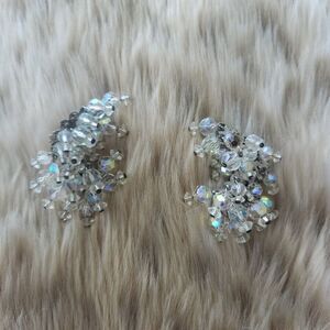 Vintage Holographic Beaded Cluster Clip-On Earrings